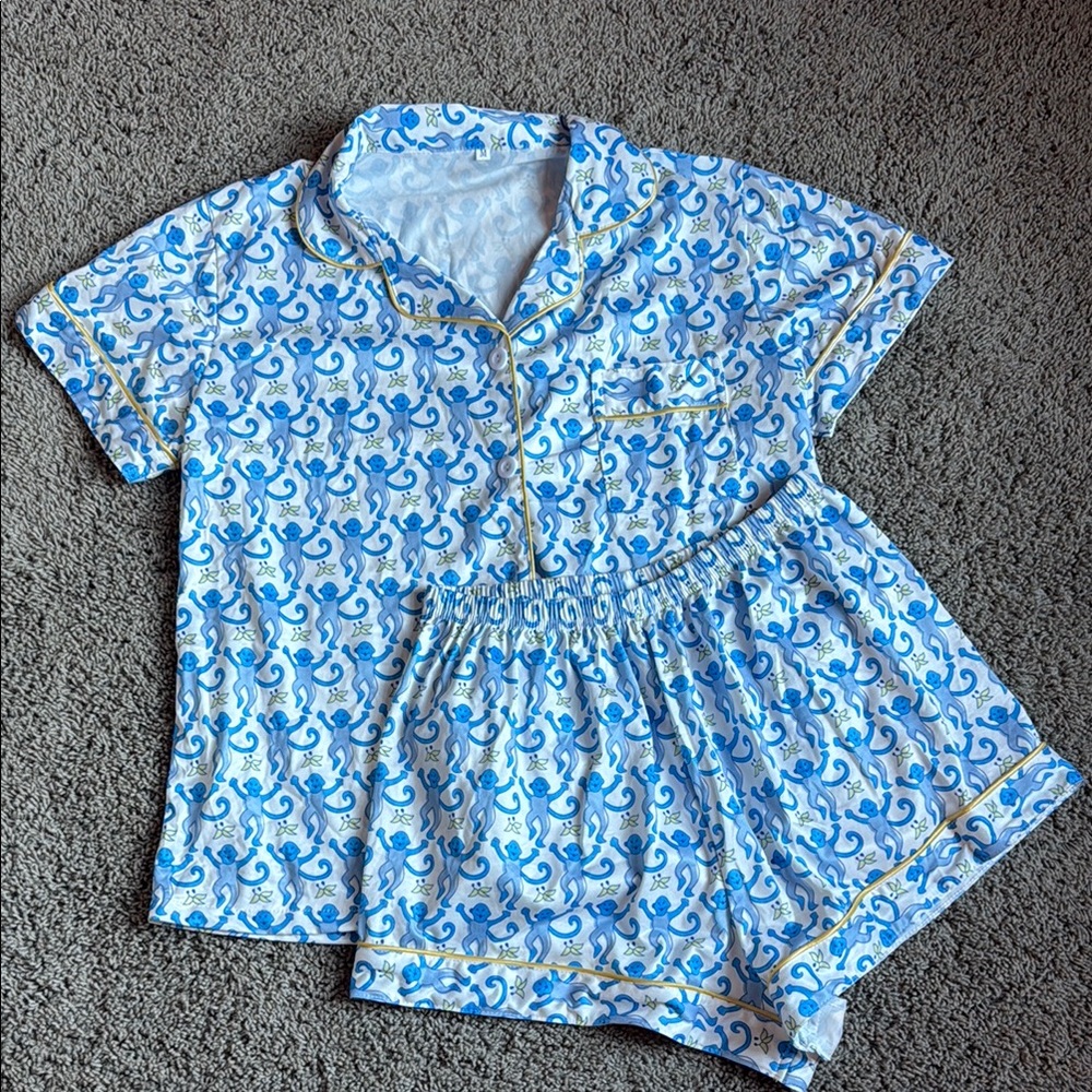 Blue and White Monkey Pajamas